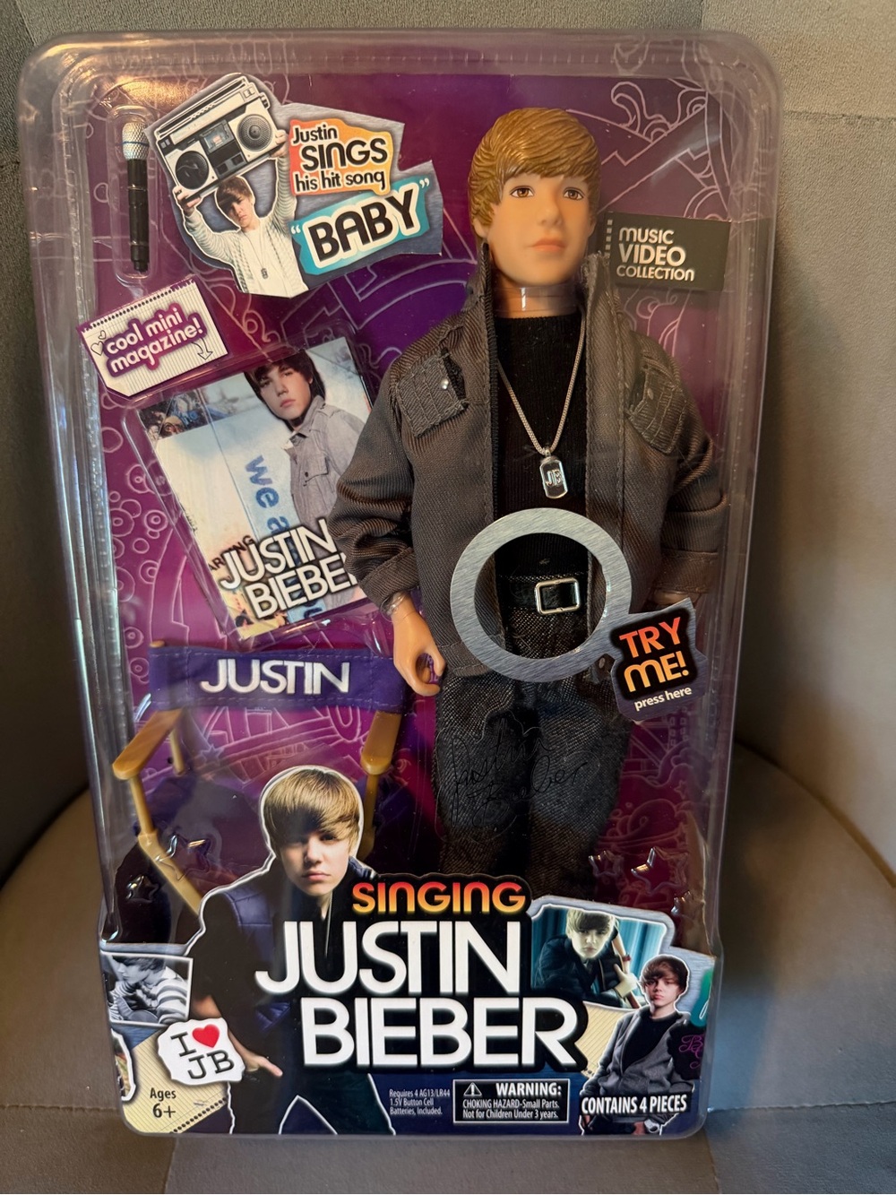 Justin Bieber Singing Doll NEW with Gray Jacket and Black Shirt BABY